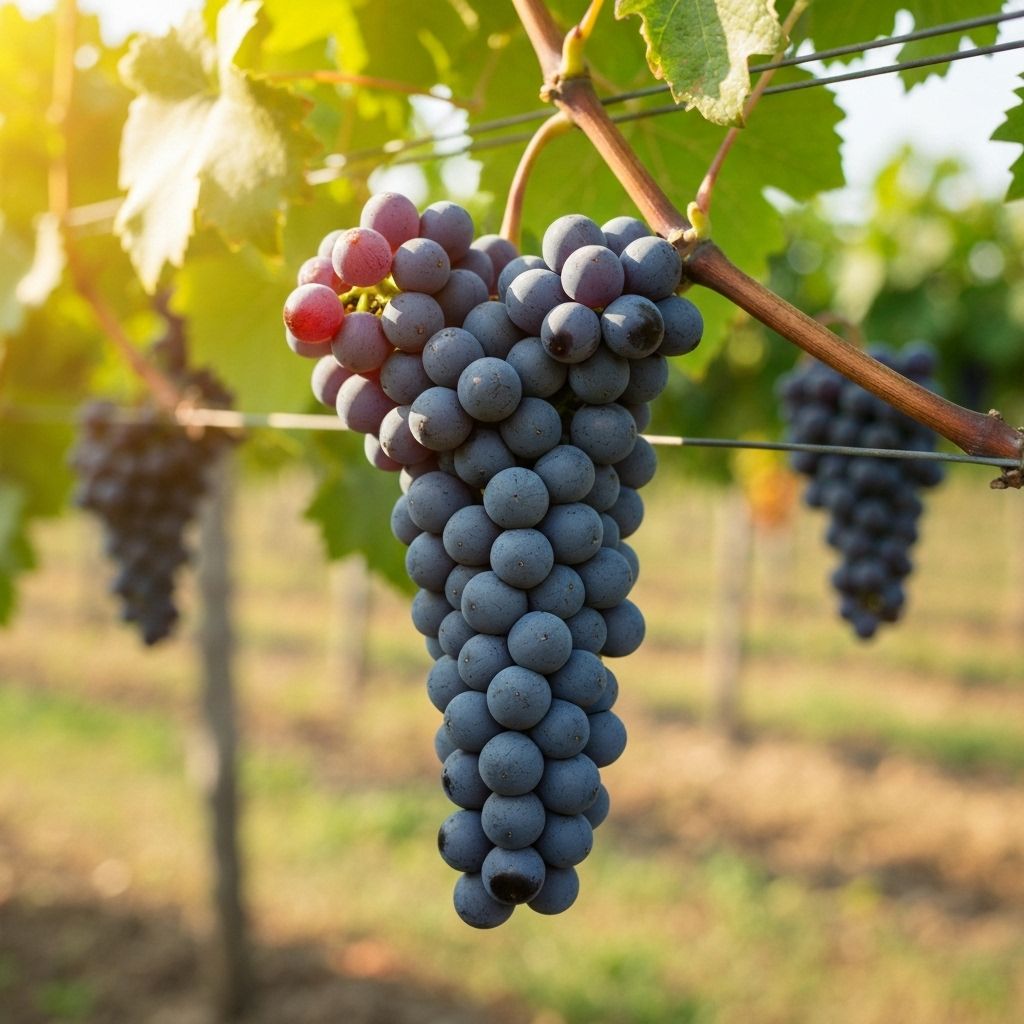 Detail van druiventrossen in een wijngaard